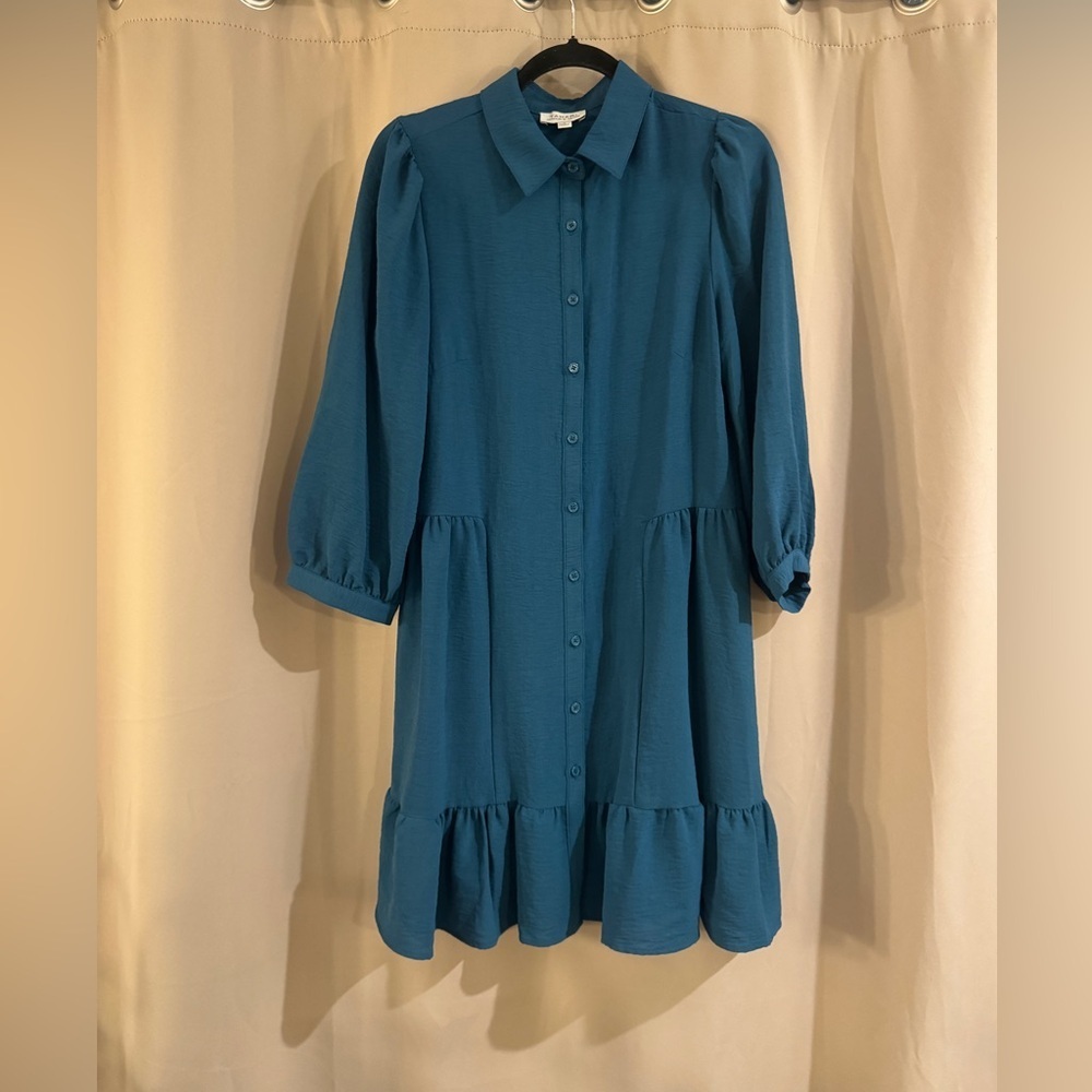 Tahari Arthur S. Levine  Teal Button-Up Dress